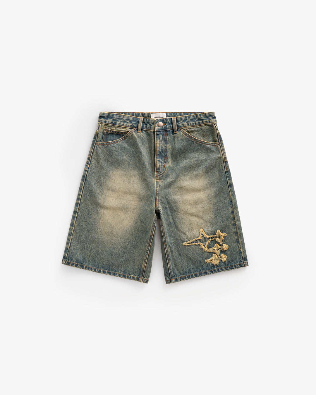 NHS STARS DENIM SHORTS WASHED GREEN