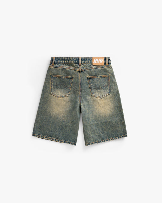 NHS STARS DENIM SHORTS WASHED GREEN