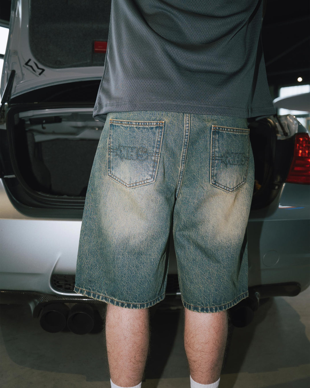 NHS STARS DENIM SHORTS WASHED GREEN