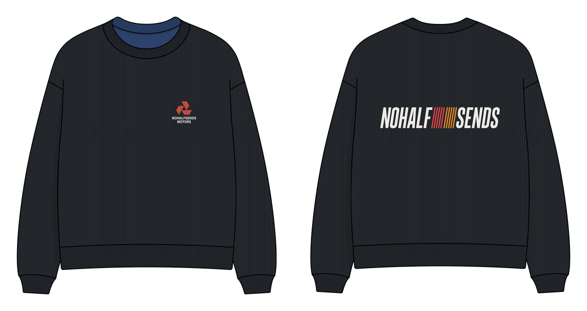 NHS Rival Reversible Knit Sweater, inside: deep black, front and back (technical drawing)