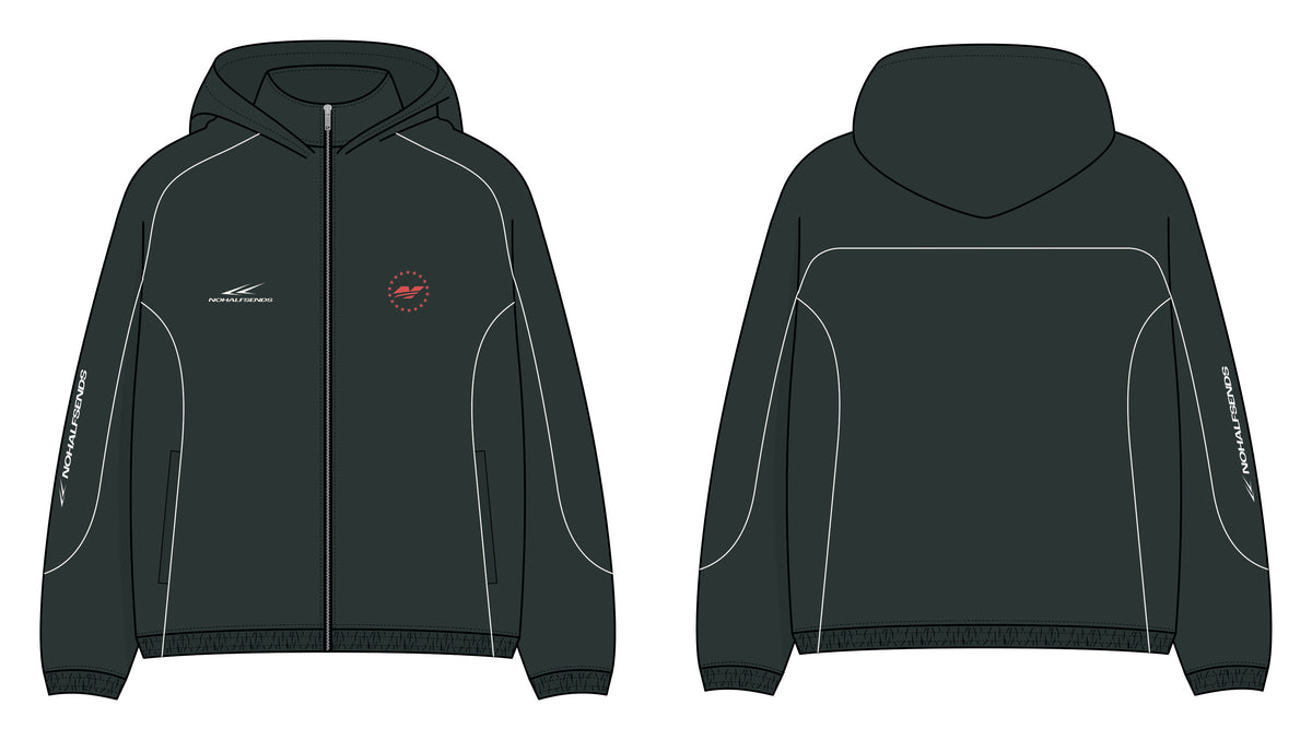 NHS Rally Track Jacket, front and back (technical drawing)