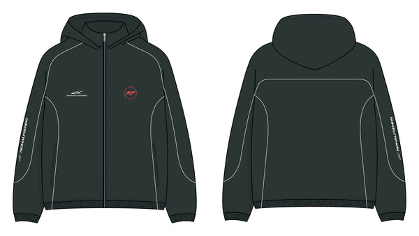 NHS Rally Track Jacket, front and back (technical drawing)