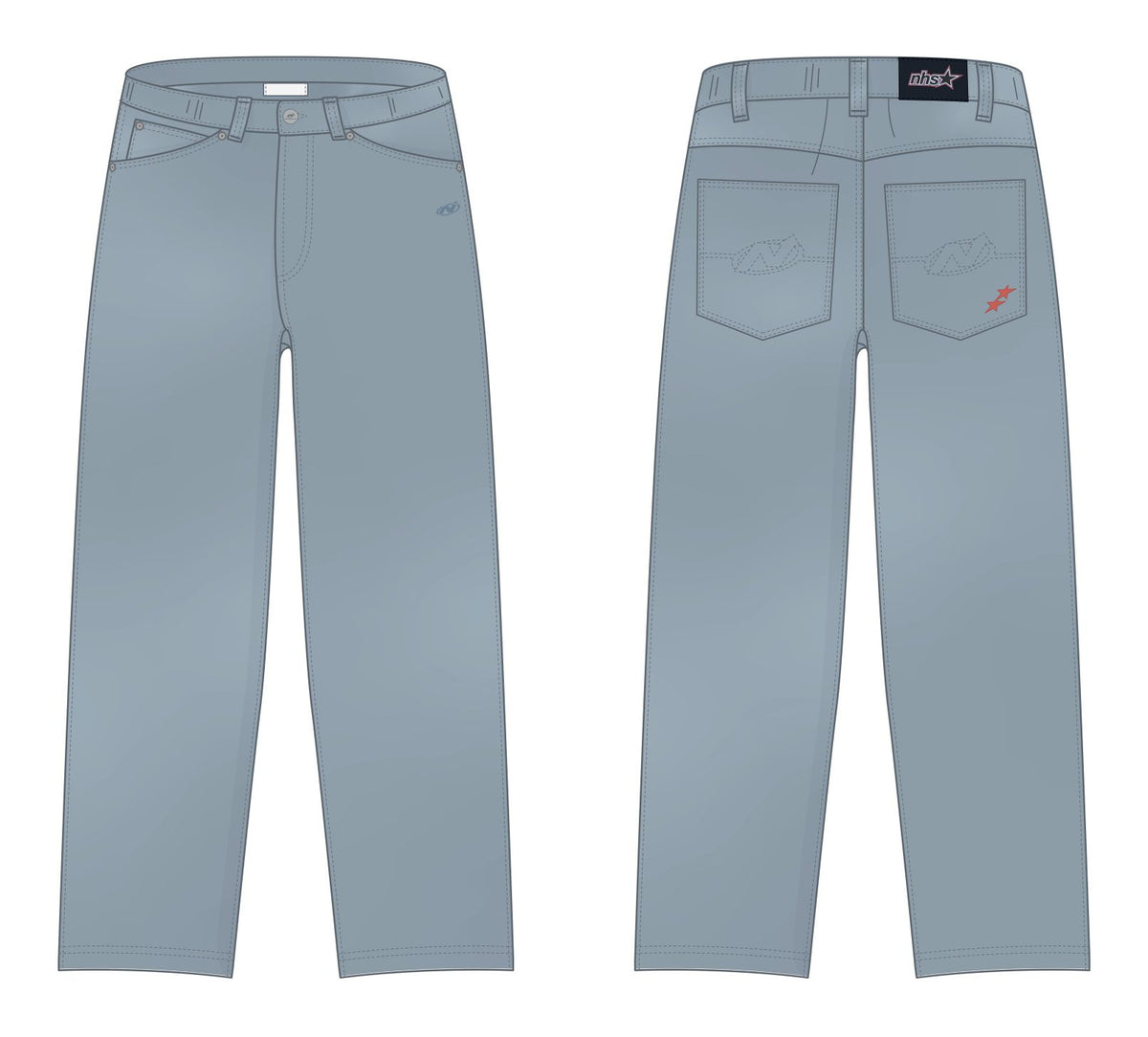 NHS Star Denim, front and back (technical drawing)