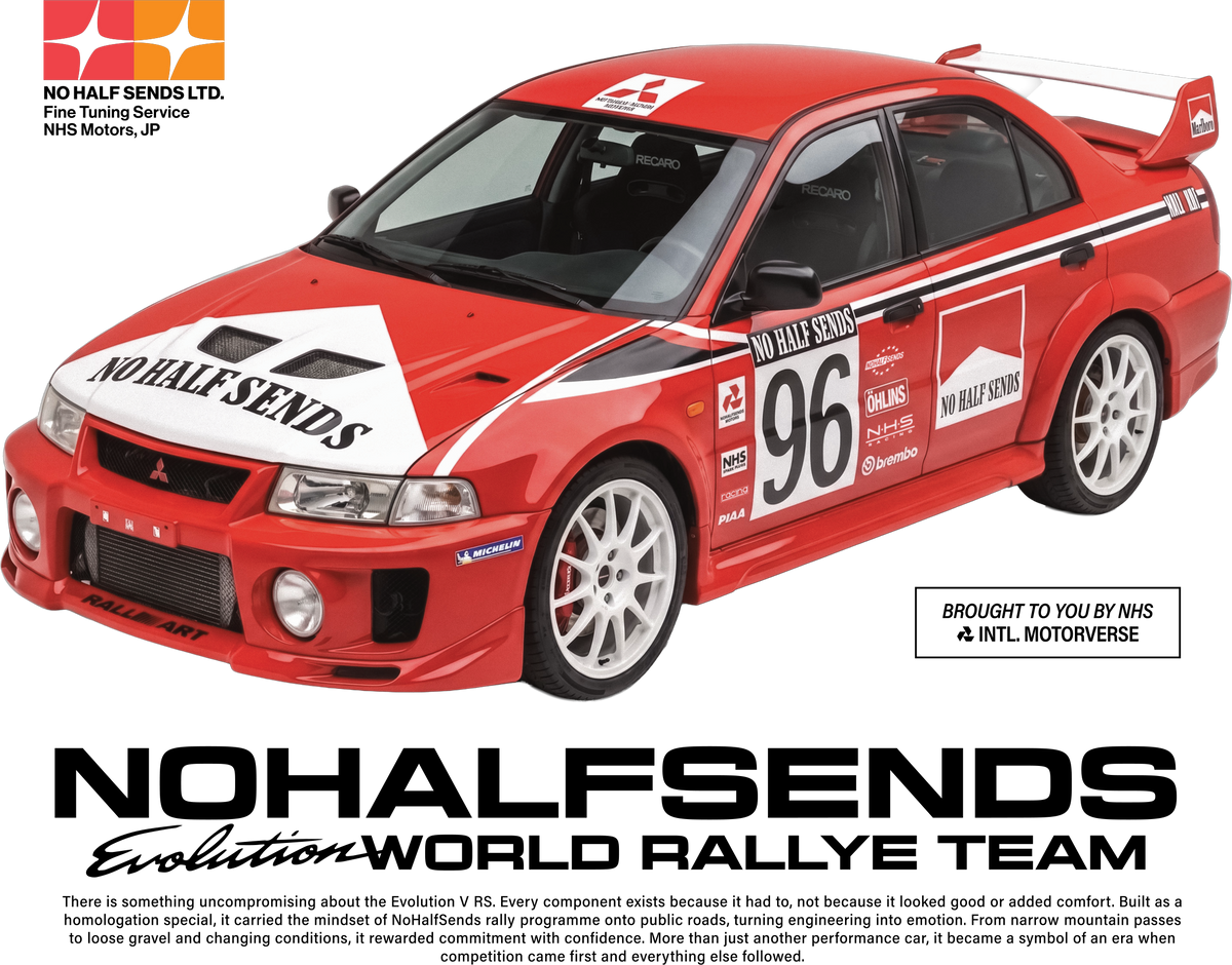 Lancer Evolution back print, start number 96 — NoHalfSends World Rallye Team